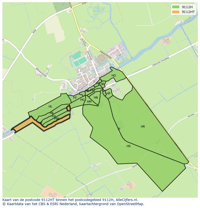 Afbeelding van het postcodegebied 9112 HT op de kaart.
