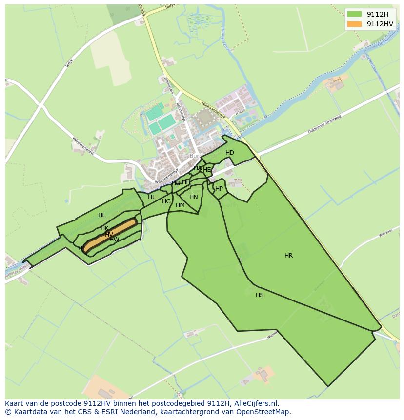 Afbeelding van het postcodegebied 9112 HV op de kaart.