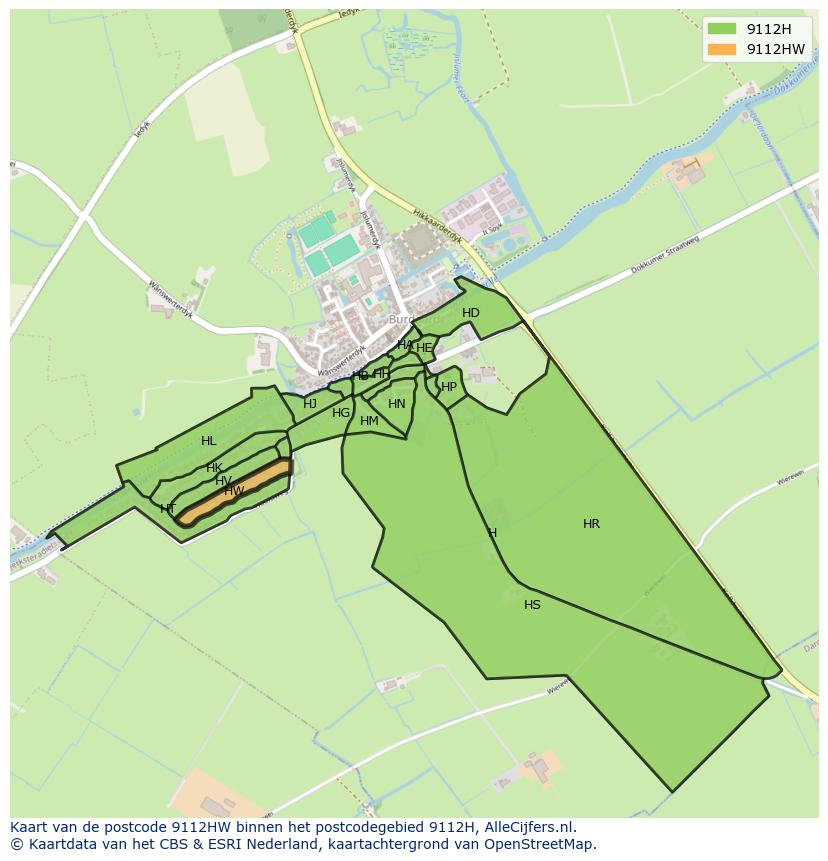 Afbeelding van het postcodegebied 9112 HW op de kaart.