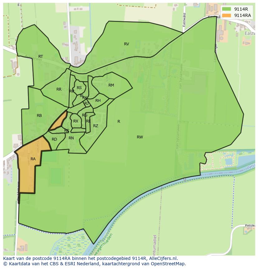 Afbeelding van het postcodegebied 9114 RA op de kaart.