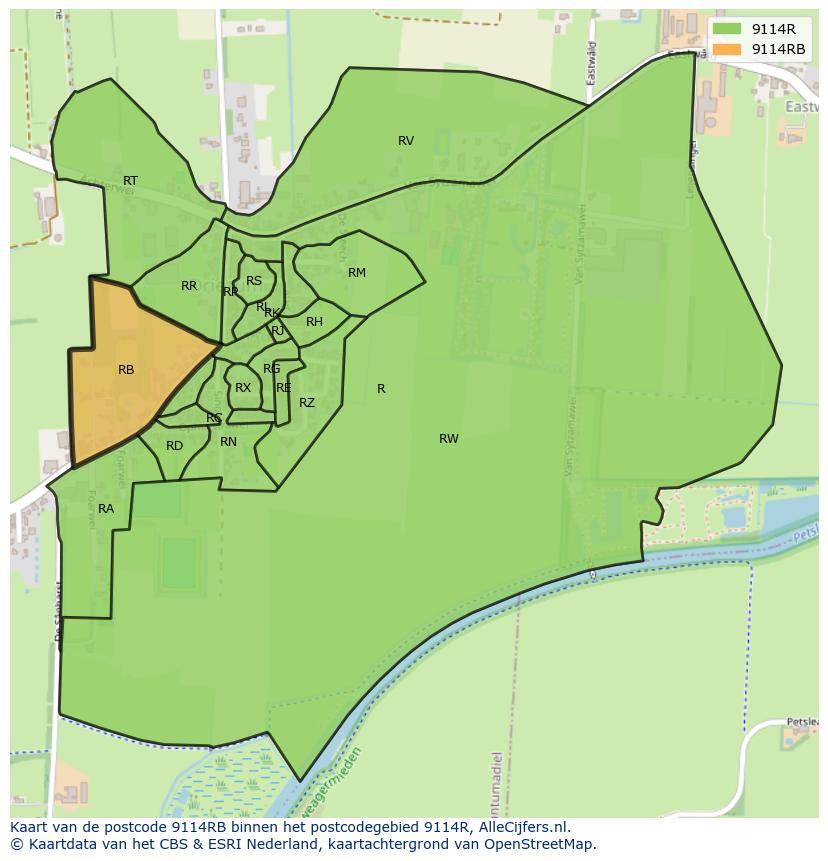 Afbeelding van het postcodegebied 9114 RB op de kaart.