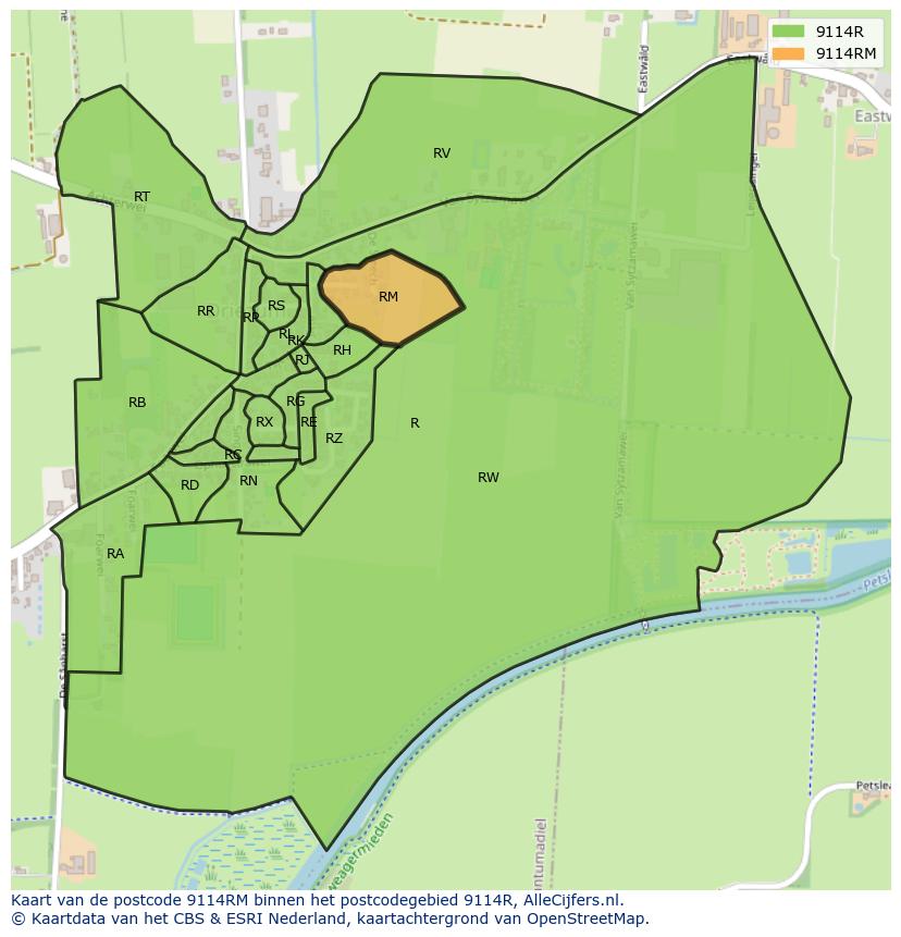 Afbeelding van het postcodegebied 9114 RM op de kaart.