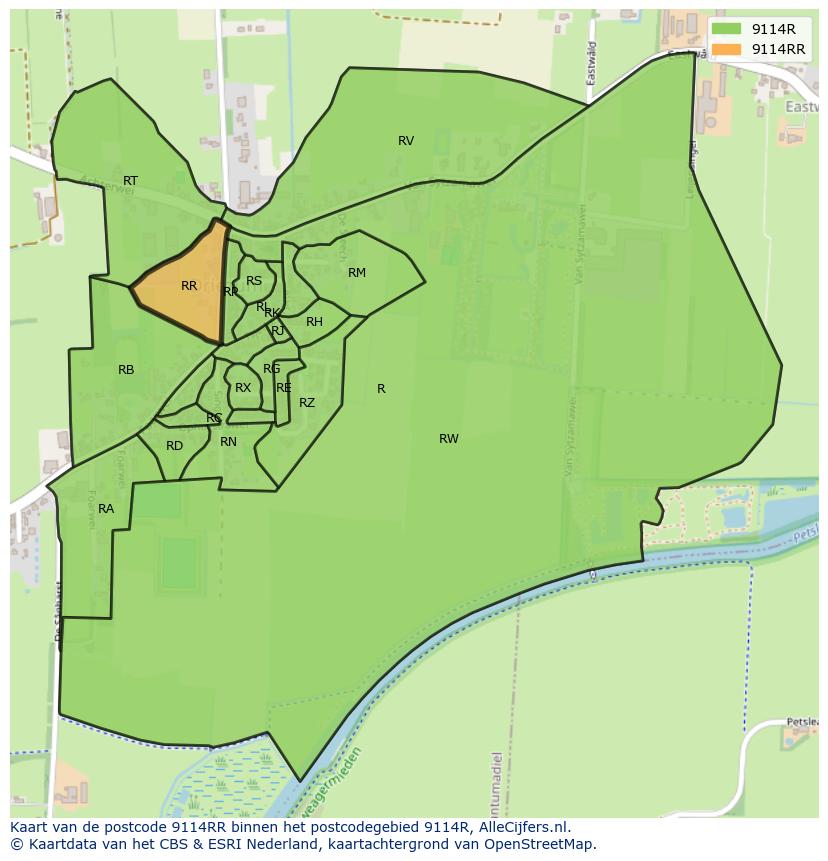 Afbeelding van het postcodegebied 9114 RR op de kaart.