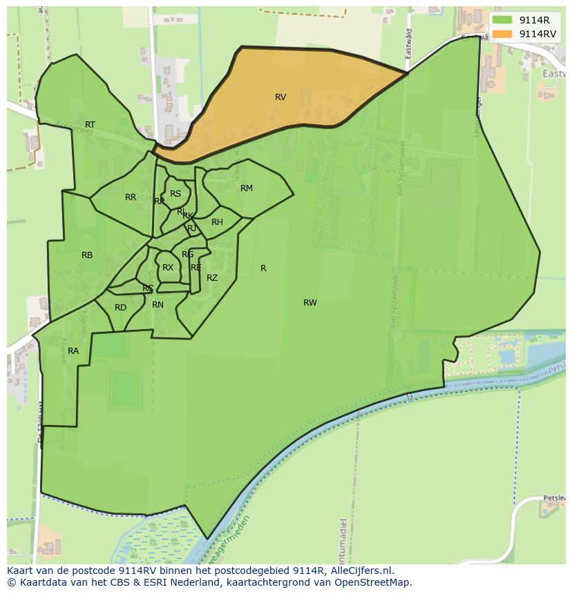 Afbeelding van het postcodegebied 9114 RV op de kaart.