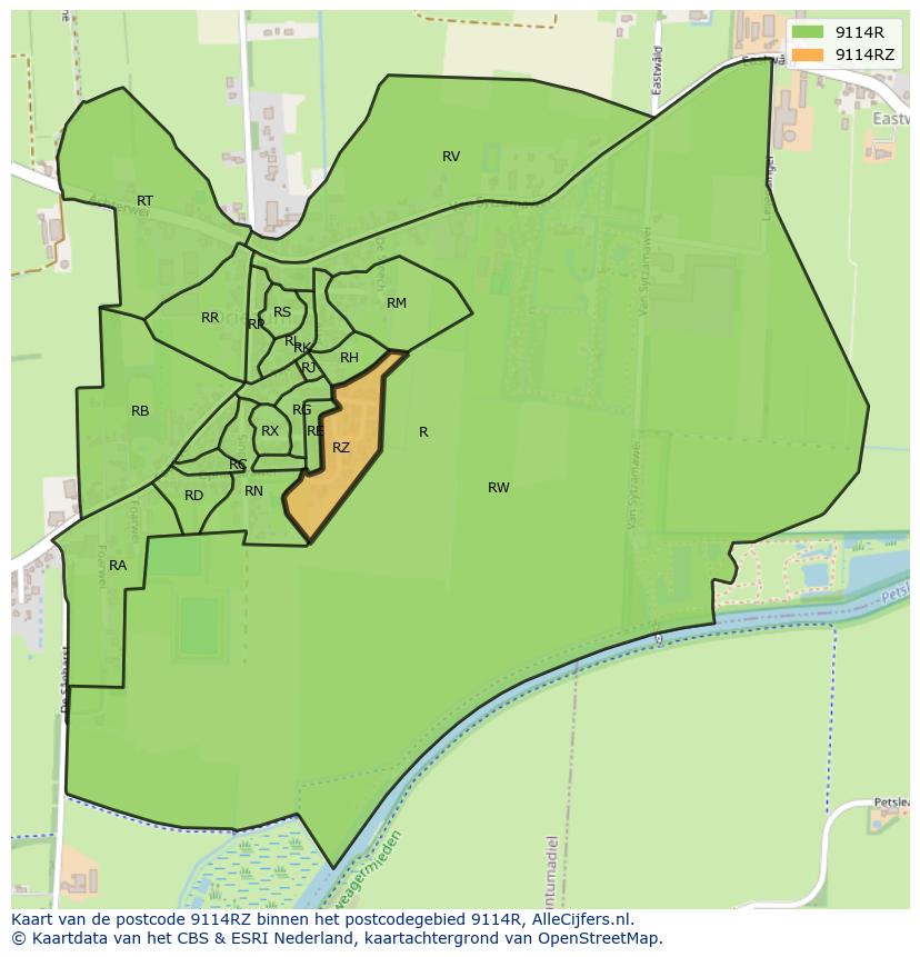 Afbeelding van het postcodegebied 9114 RZ op de kaart.