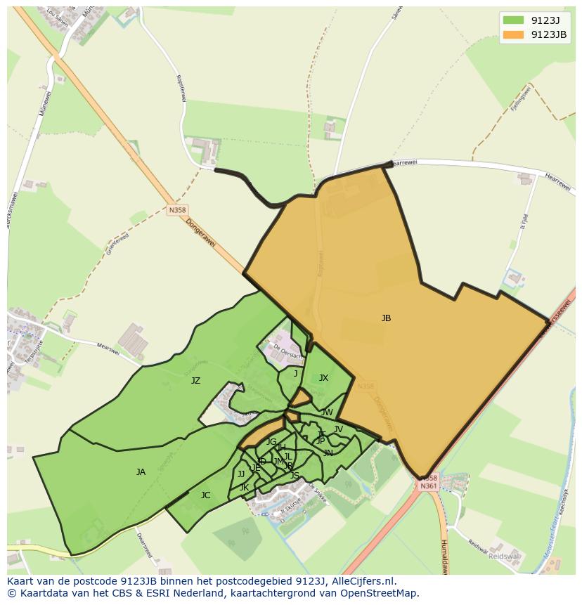 Afbeelding van het postcodegebied 9123 JB op de kaart.