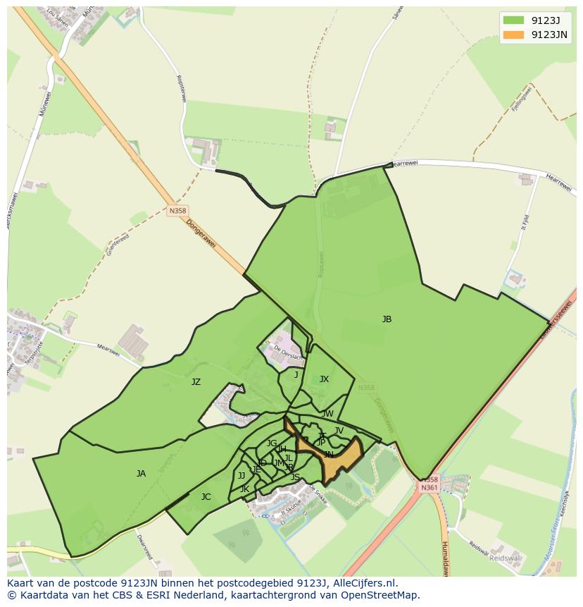 Afbeelding van het postcodegebied 9123 JN op de kaart.