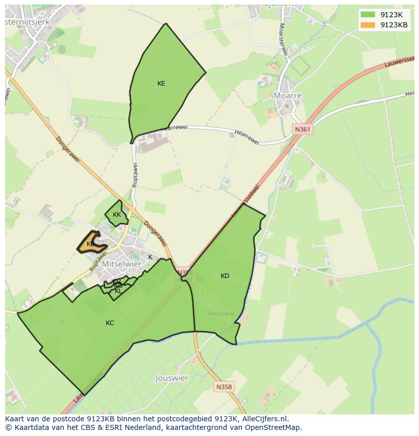 Afbeelding van het postcodegebied 9123 KB op de kaart.