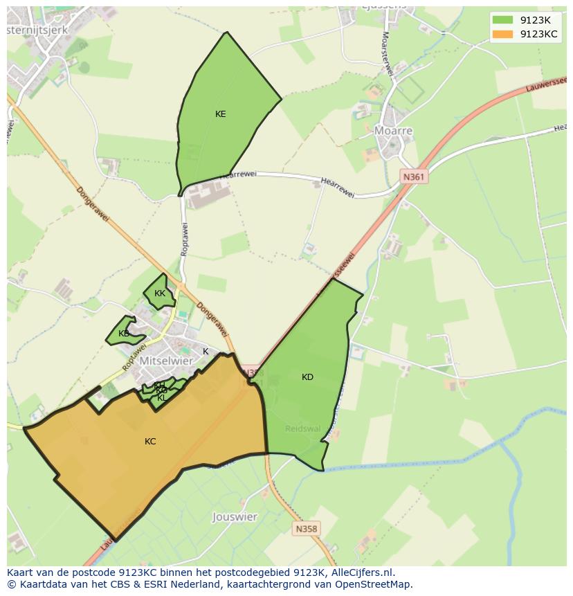 Afbeelding van het postcodegebied 9123 KC op de kaart.