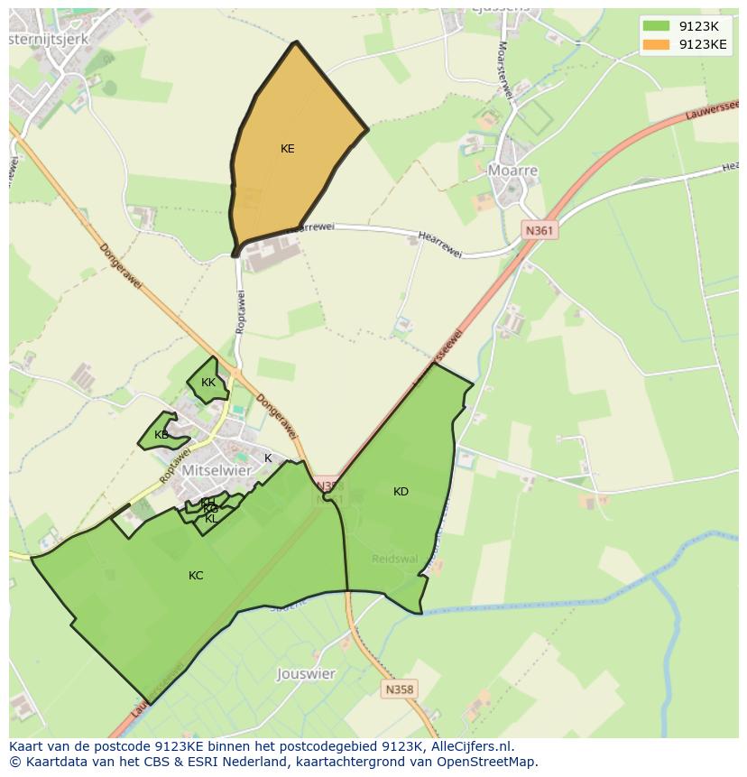 Afbeelding van het postcodegebied 9123 KE op de kaart.