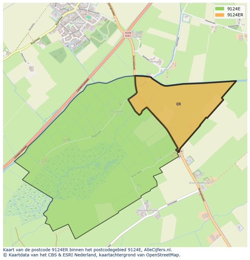 Afbeelding van het postcodegebied 9124 ER op de kaart.