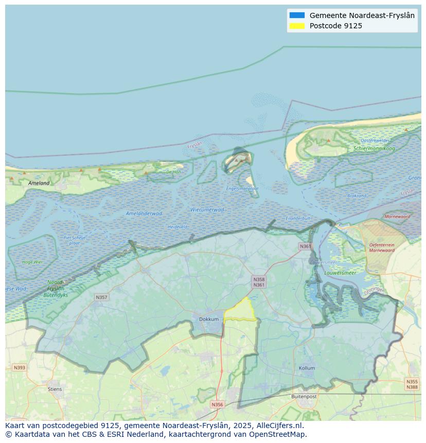 Afbeelding van het postcodegebied 9125 op de kaart.