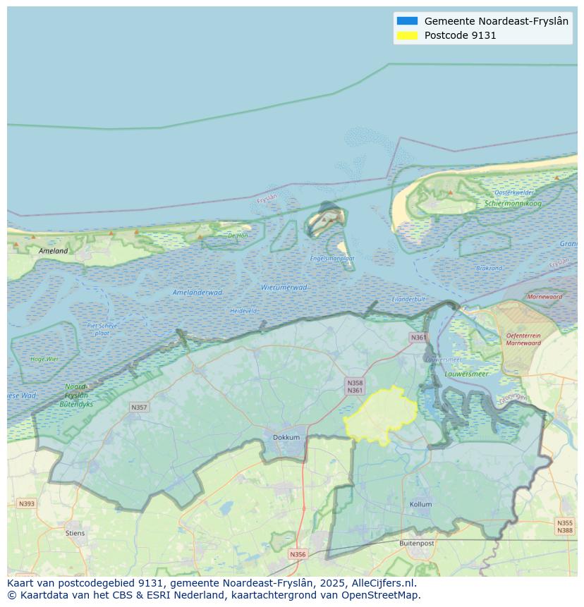 Afbeelding van het postcodegebied 9131 op de kaart.