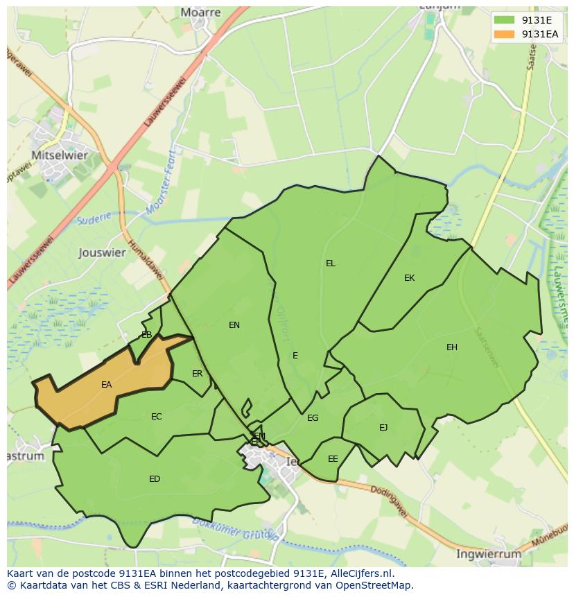 Afbeelding van het postcodegebied 9131 EA op de kaart.