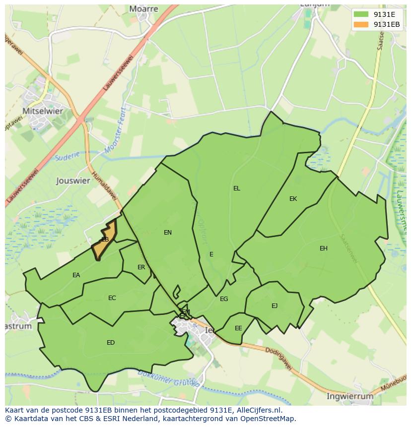 Afbeelding van het postcodegebied 9131 EB op de kaart.