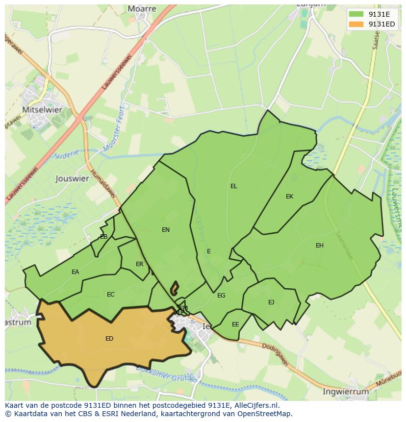 Afbeelding van het postcodegebied 9131 ED op de kaart.