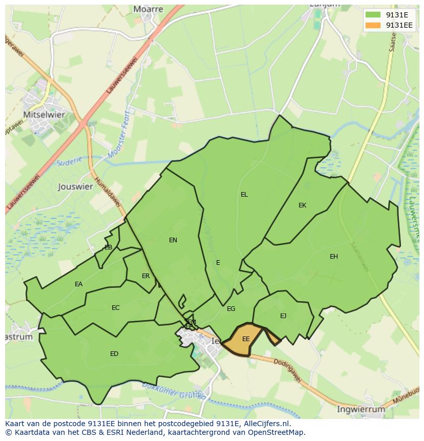 Afbeelding van het postcodegebied 9131 EE op de kaart.