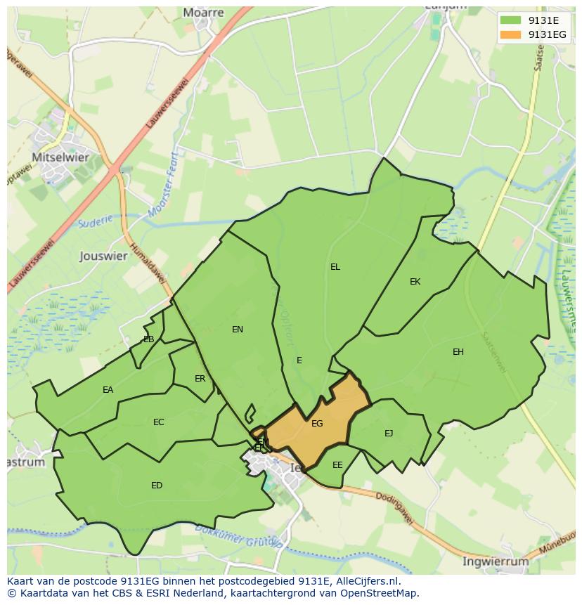 Afbeelding van het postcodegebied 9131 EG op de kaart.