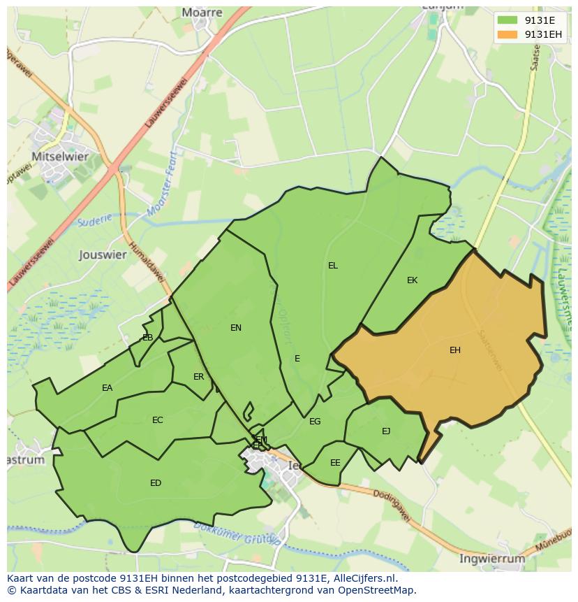 Afbeelding van het postcodegebied 9131 EH op de kaart.