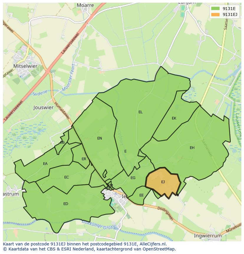 Afbeelding van het postcodegebied 9131 EJ op de kaart.