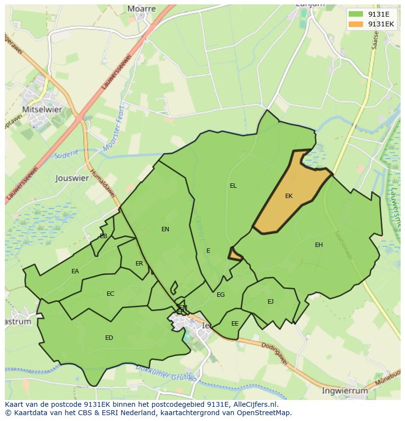Afbeelding van het postcodegebied 9131 EK op de kaart.