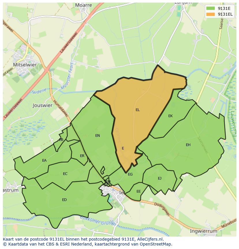 Afbeelding van het postcodegebied 9131 EL op de kaart.