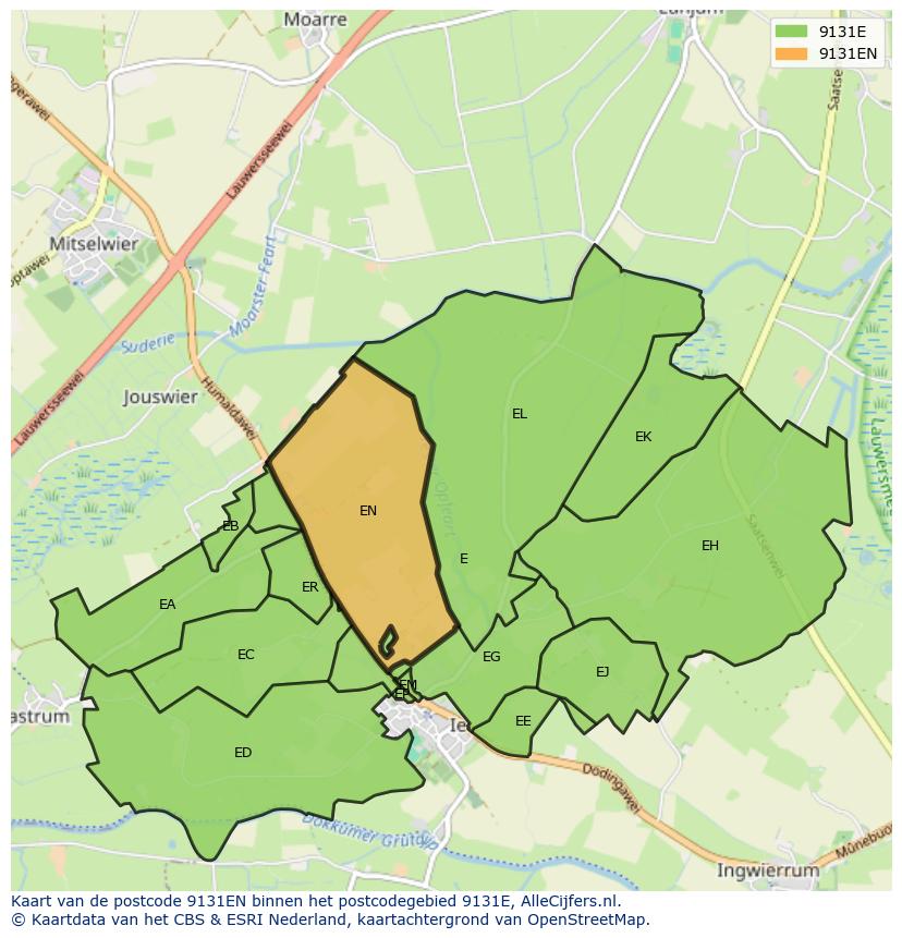 Afbeelding van het postcodegebied 9131 EN op de kaart.