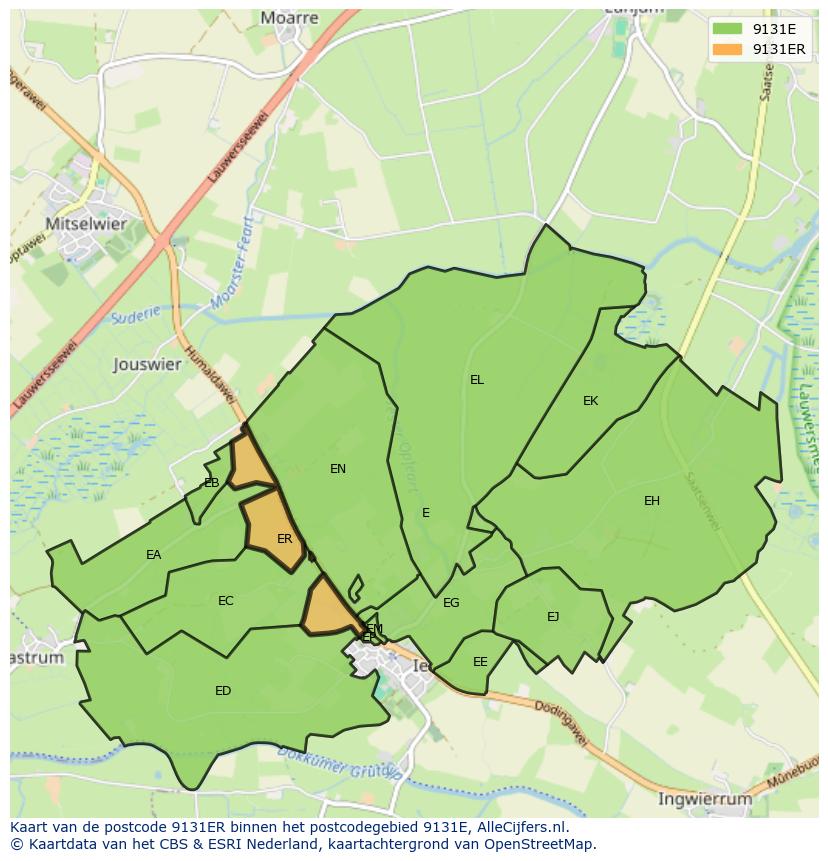 Afbeelding van het postcodegebied 9131 ER op de kaart.