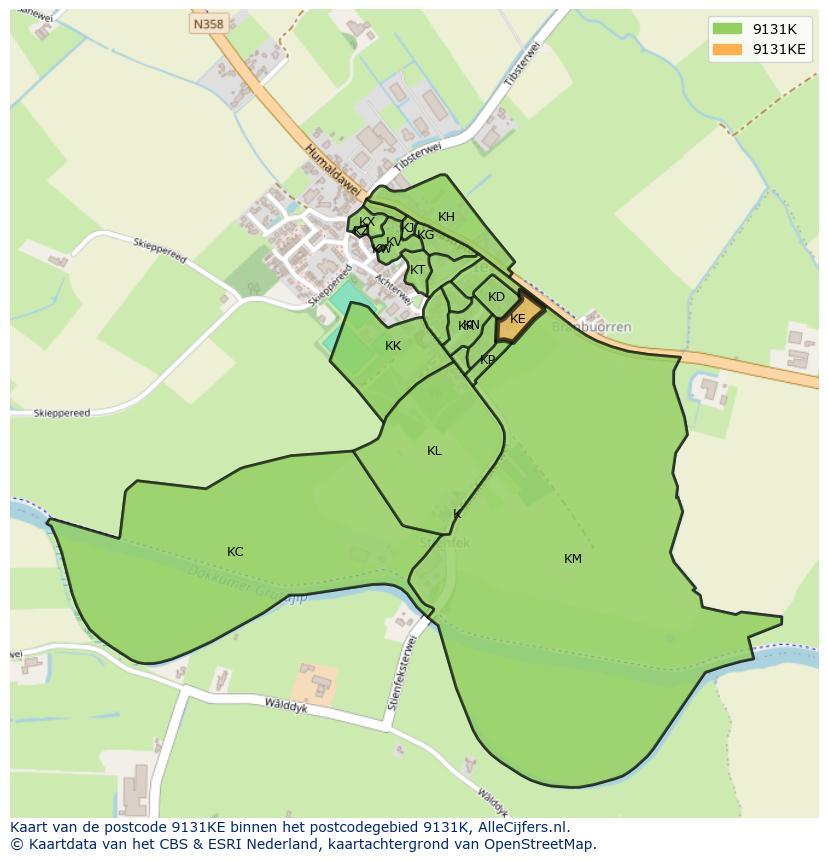 Afbeelding van het postcodegebied 9131 KE op de kaart.