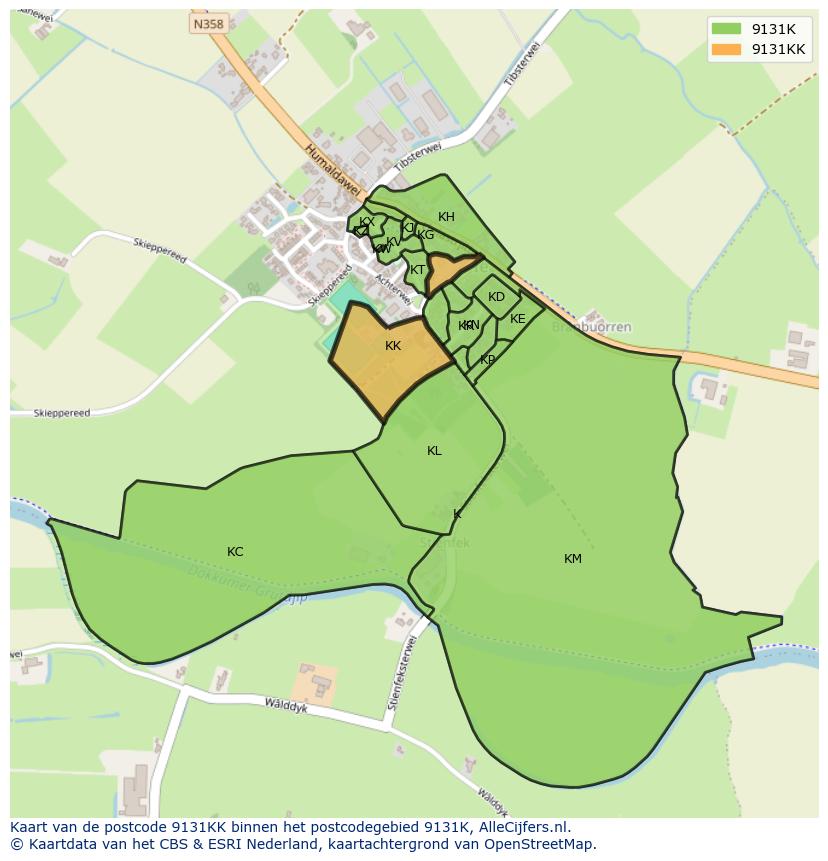 Afbeelding van het postcodegebied 9131 KK op de kaart.