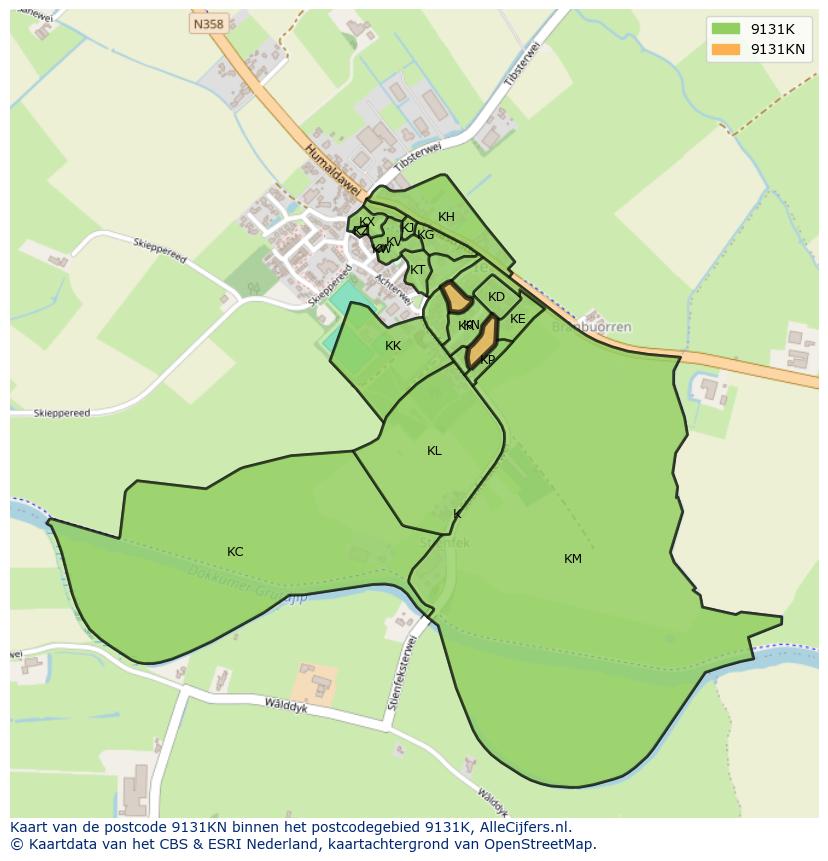 Afbeelding van het postcodegebied 9131 KN op de kaart.