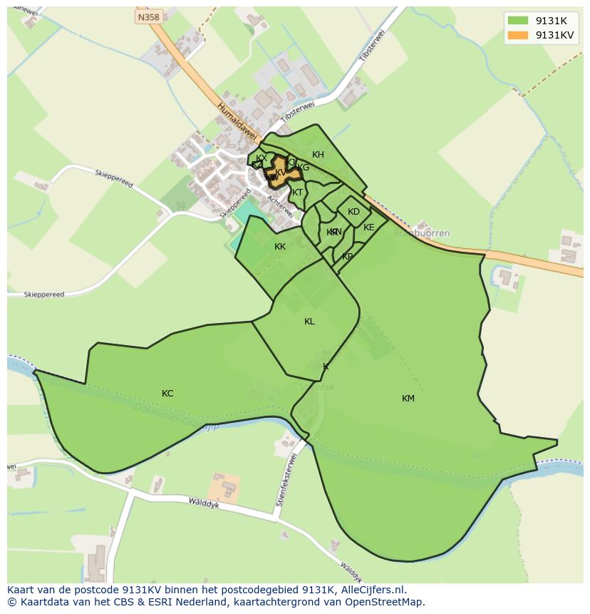 Afbeelding van het postcodegebied 9131 KV op de kaart.