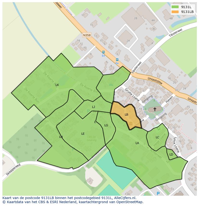 Afbeelding van het postcodegebied 9131 LB op de kaart.