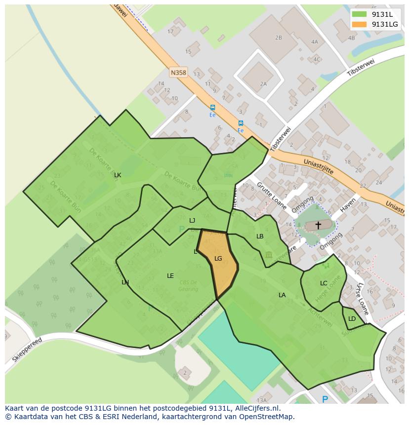 Afbeelding van het postcodegebied 9131 LG op de kaart.