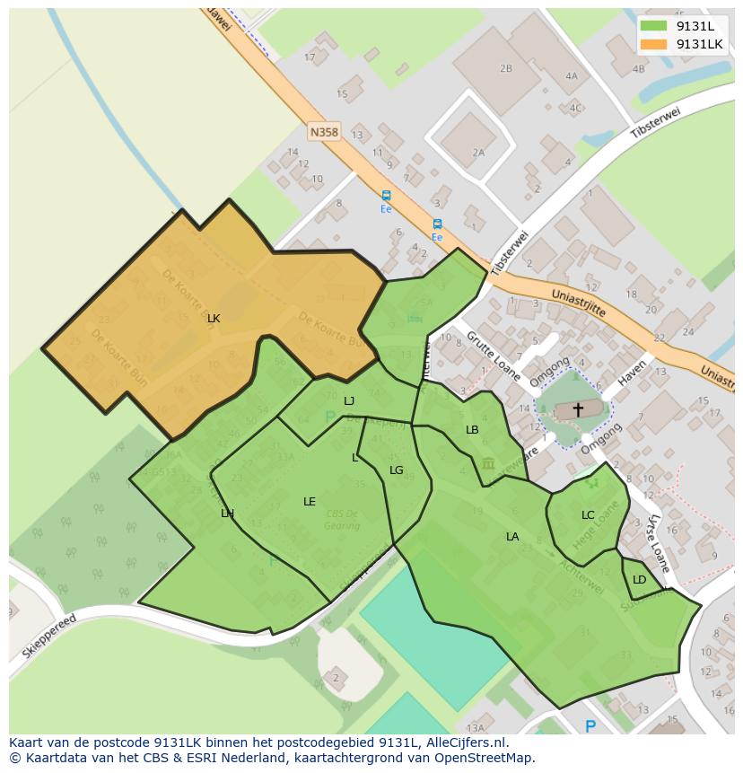 Afbeelding van het postcodegebied 9131 LK op de kaart.