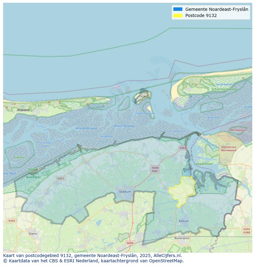 Afbeelding van het postcodegebied 9132 op de kaart.