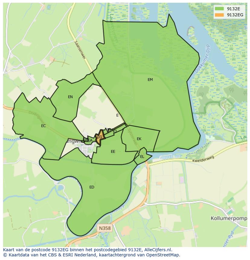 Afbeelding van het postcodegebied 9132 EG op de kaart.