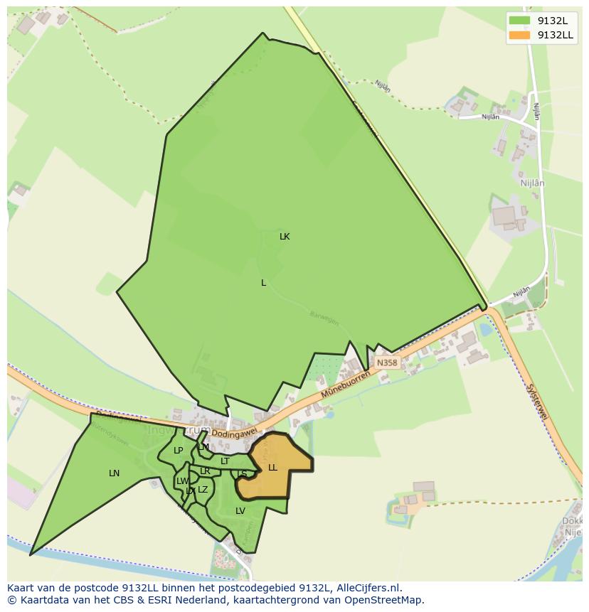 Afbeelding van het postcodegebied 9132 LL op de kaart.