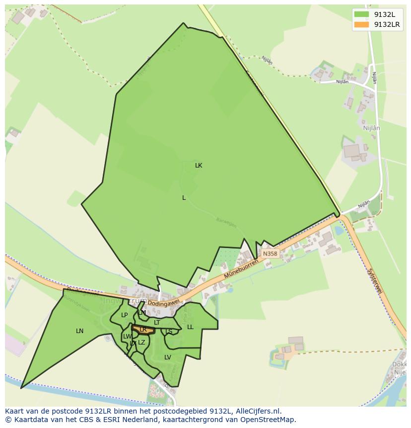 Afbeelding van het postcodegebied 9132 LR op de kaart.
