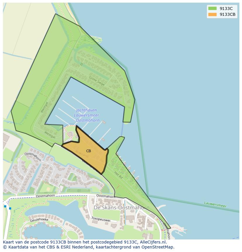 Afbeelding van het postcodegebied 9133 CB op de kaart.