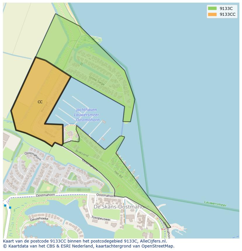 Afbeelding van het postcodegebied 9133 CC op de kaart.