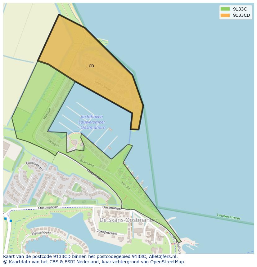 Afbeelding van het postcodegebied 9133 CD op de kaart.