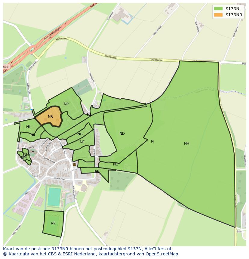 Afbeelding van het postcodegebied 9133 NR op de kaart.