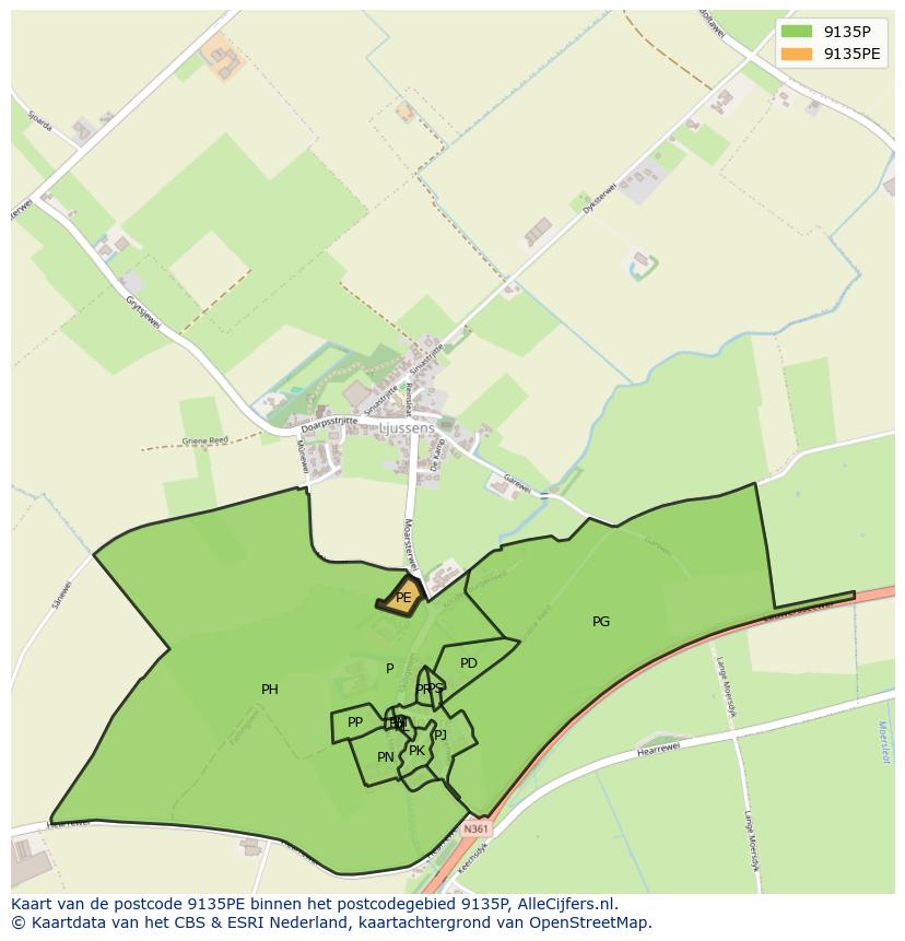 Afbeelding van het postcodegebied 9135 PE op de kaart.