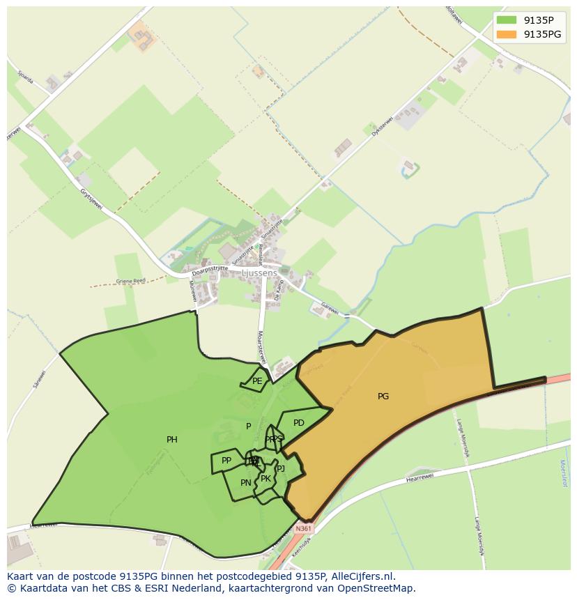 Afbeelding van het postcodegebied 9135 PG op de kaart.