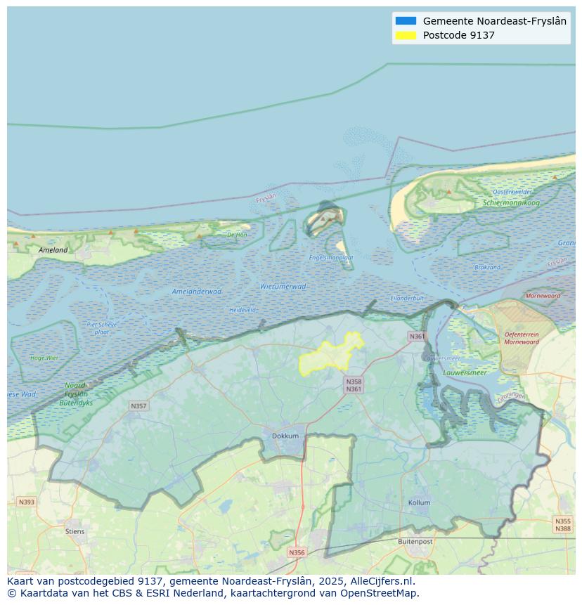 Afbeelding van het postcodegebied 9137 op de kaart.