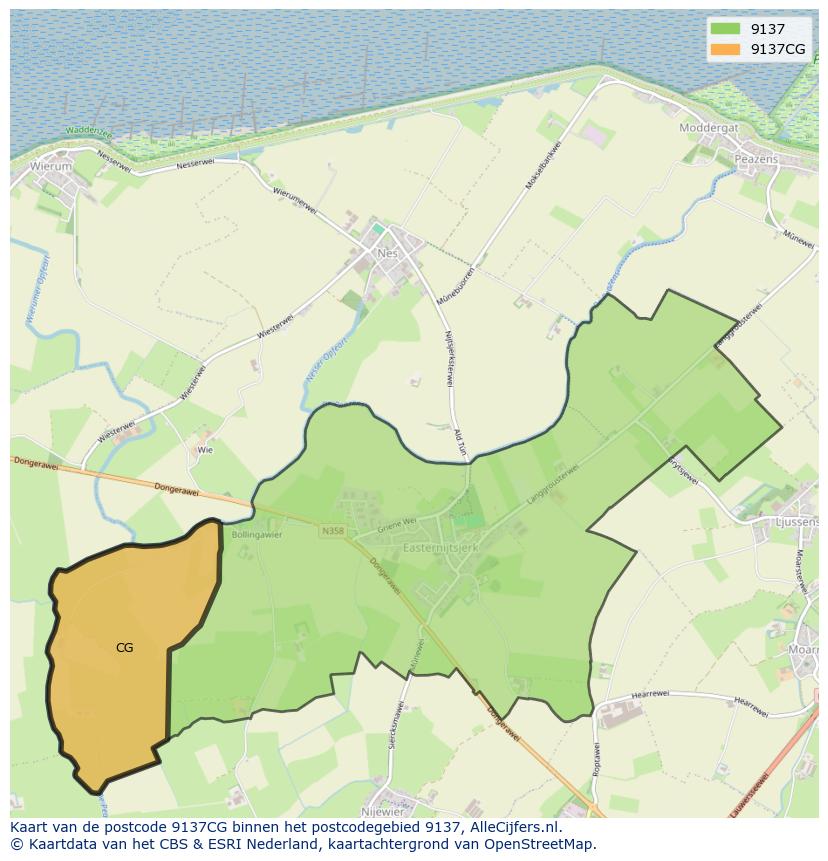 Afbeelding van het postcodegebied 9137 CG op de kaart.