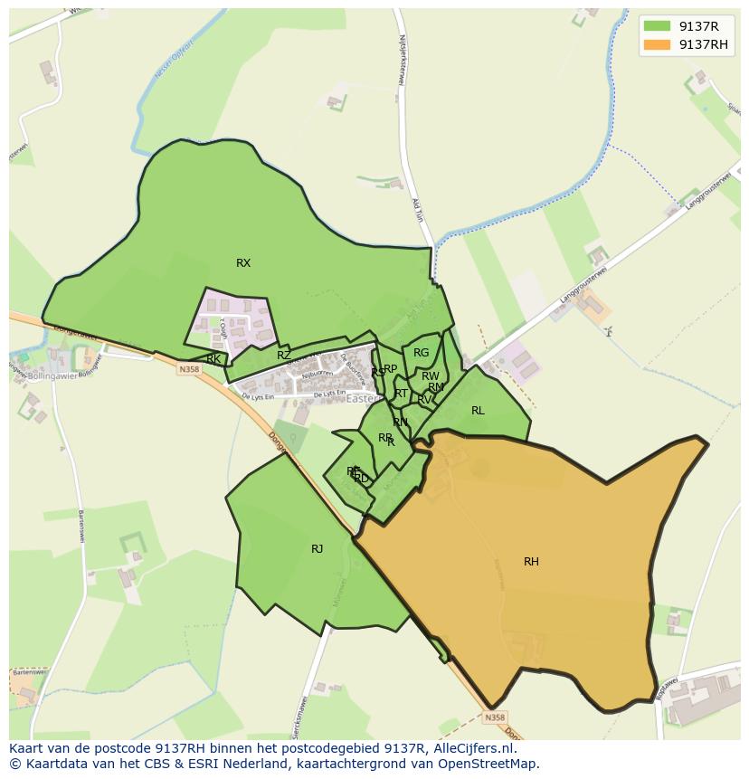 Afbeelding van het postcodegebied 9137 RH op de kaart.