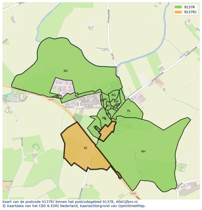 Afbeelding van het postcodegebied 9137 RJ op de kaart.