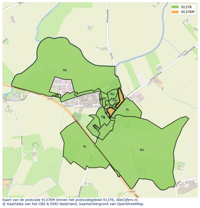 Afbeelding van het postcodegebied 9137 RM op de kaart.